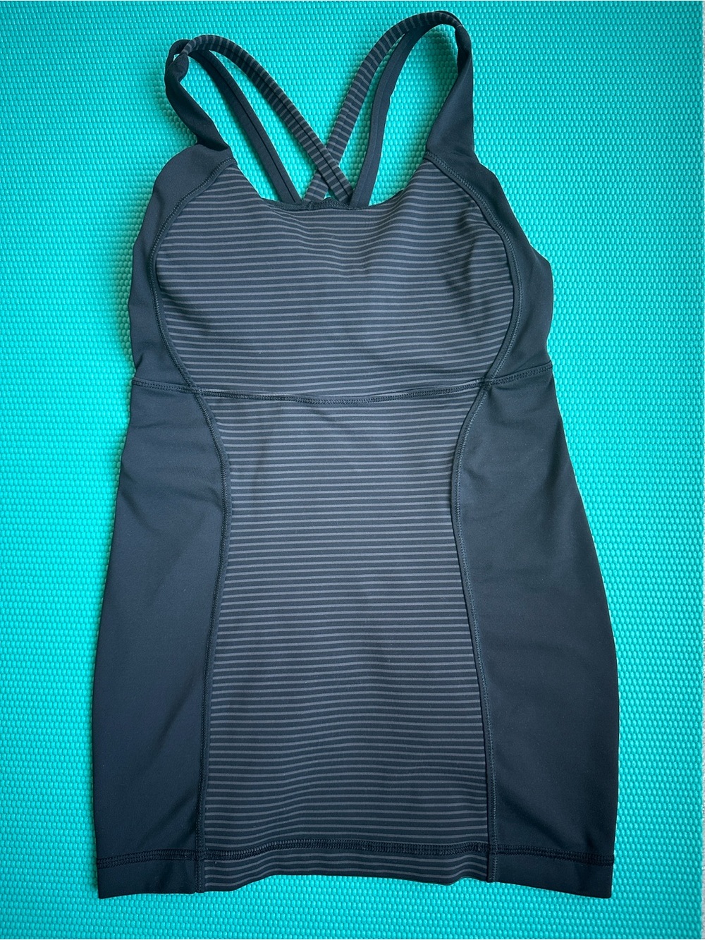 lululemon athletica Black Striped Workout Tank with Back Mesh Panel